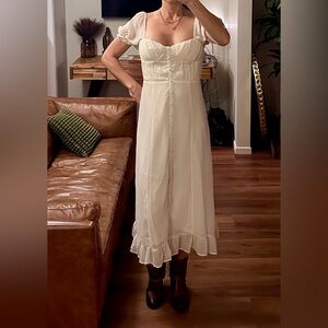 Vici Ivory Button-Down Midi Dress